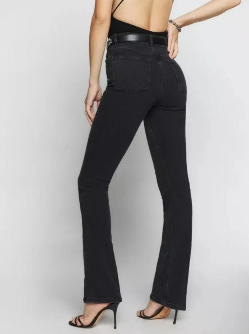 REFORMATION Peyton High Rise Bootcut Slim Flare Leg Jeans Black in Erie